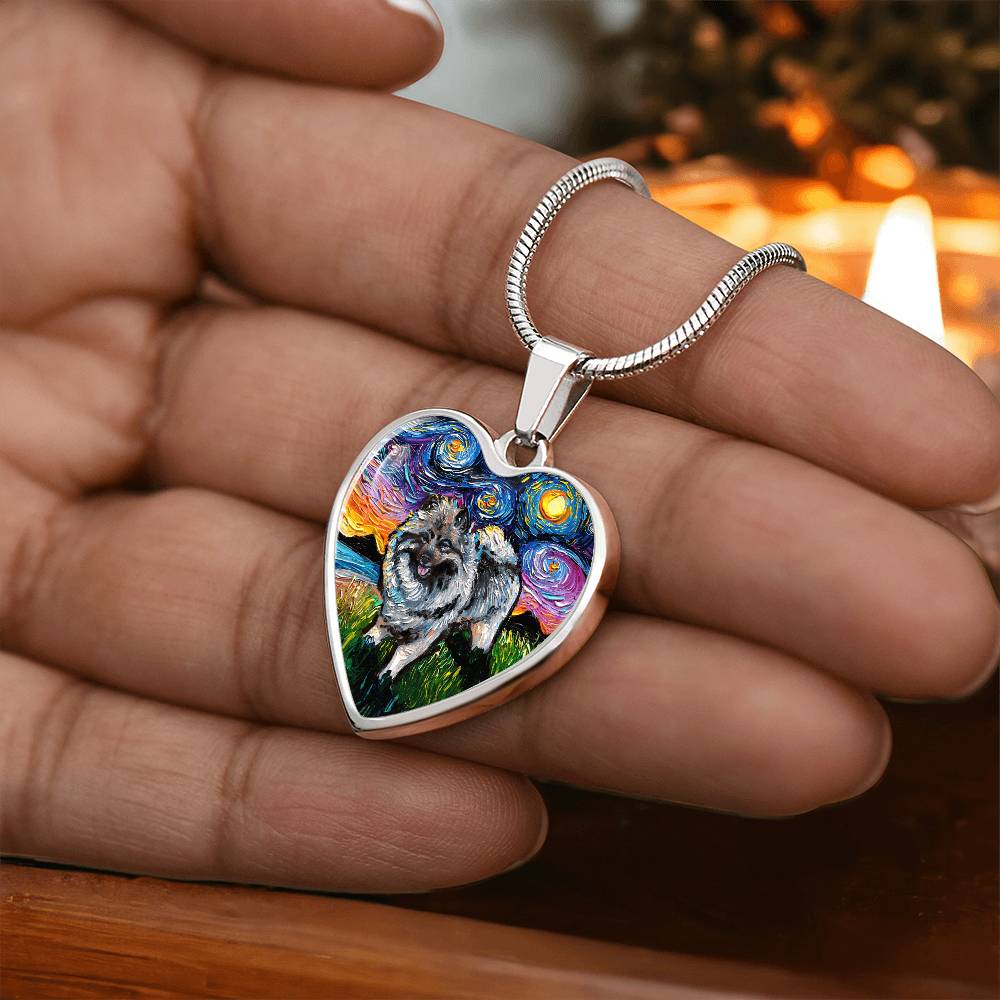 Keeshond Starry Night Heart Necklace
