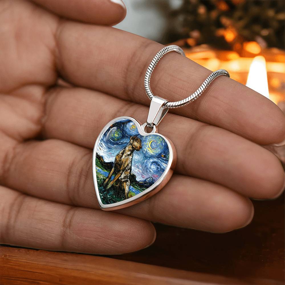 Catahoula Leopard Dog Starry Night Heart Necklace