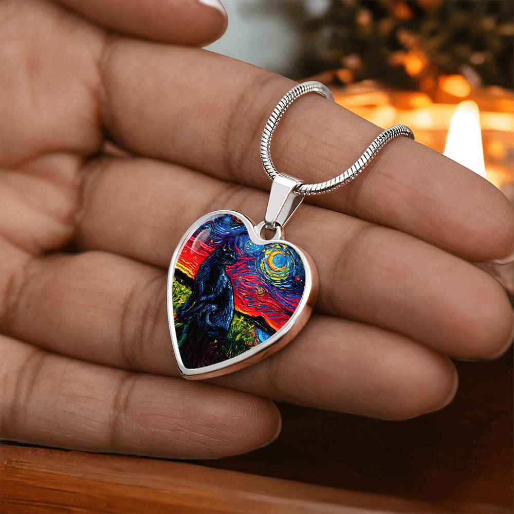Black Cat 2 Starry Night Heart Necklace