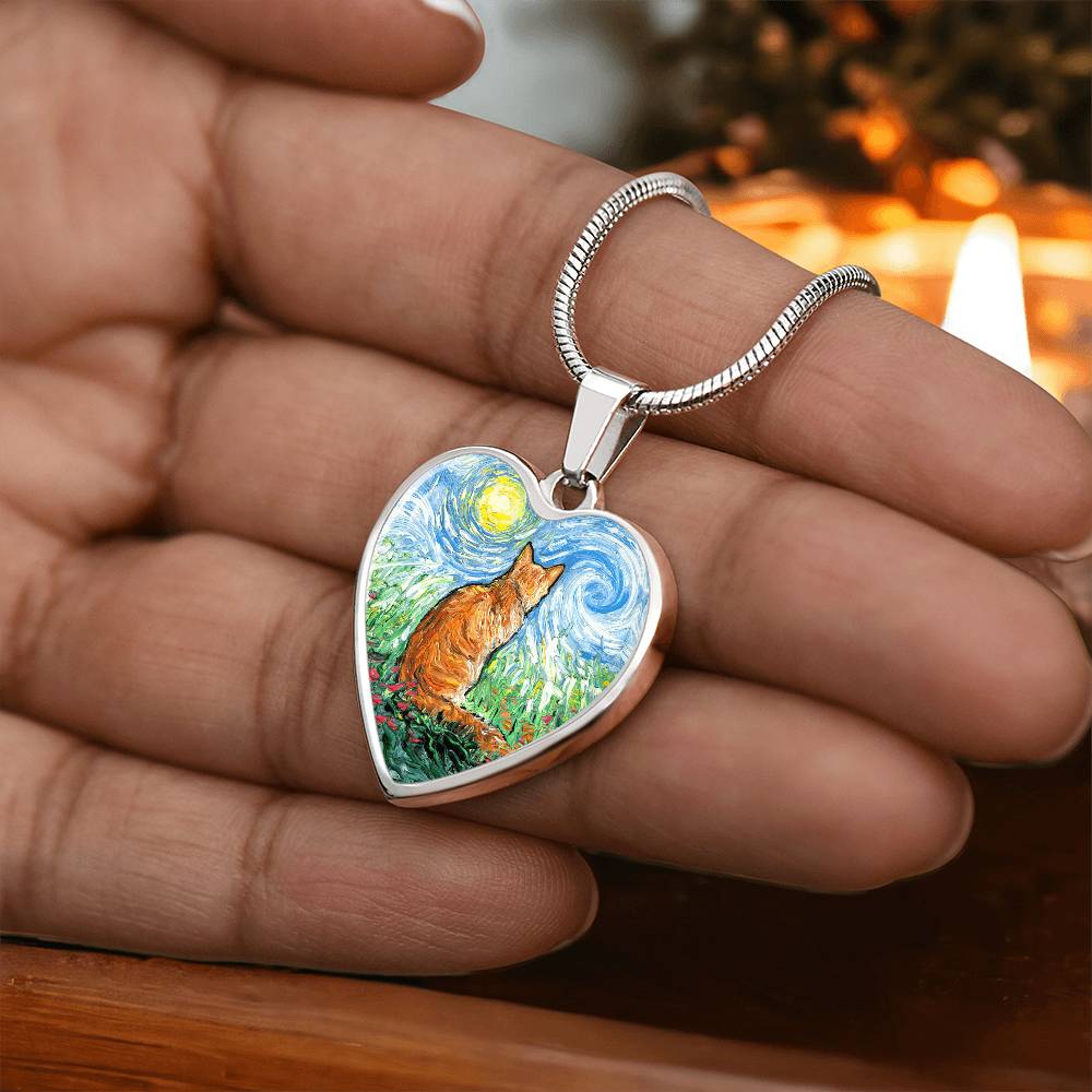 Orange Tabby Spring Morning Heart Necklace