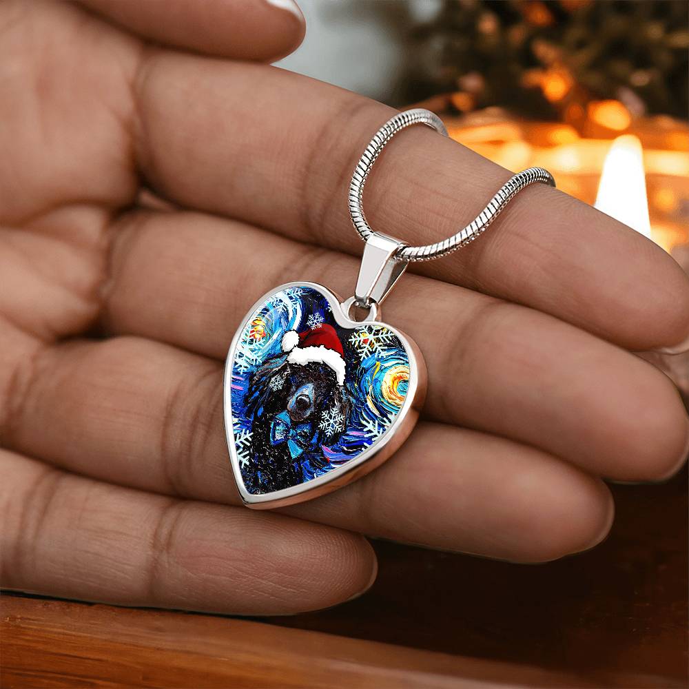 Santa Black Poodle Heart Necklace