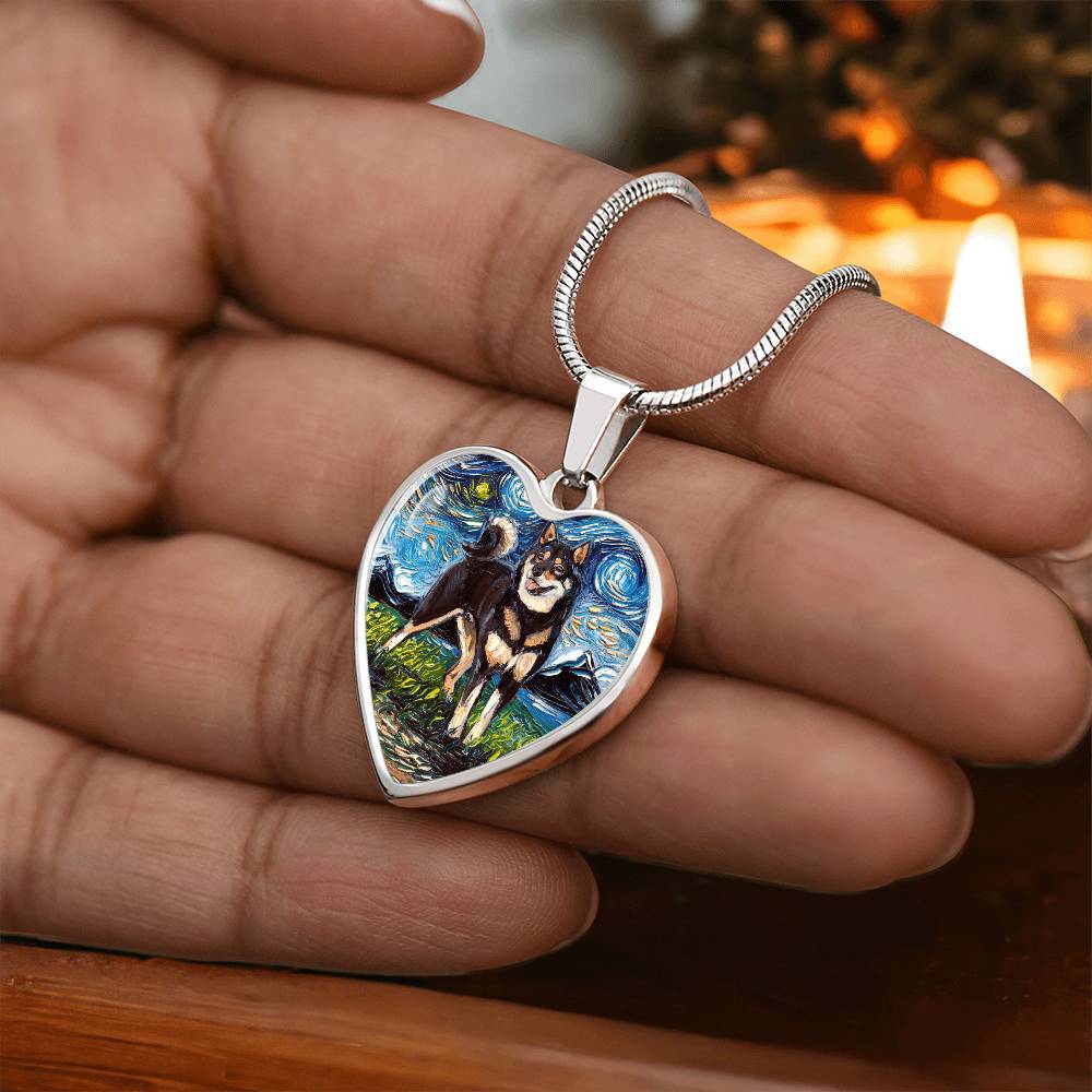 Black and Tan Shiba Inu Starry Night Heart Necklace