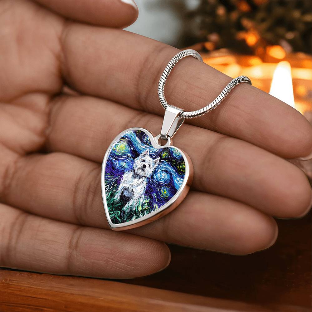 Westie Starry Night Heart Necklace