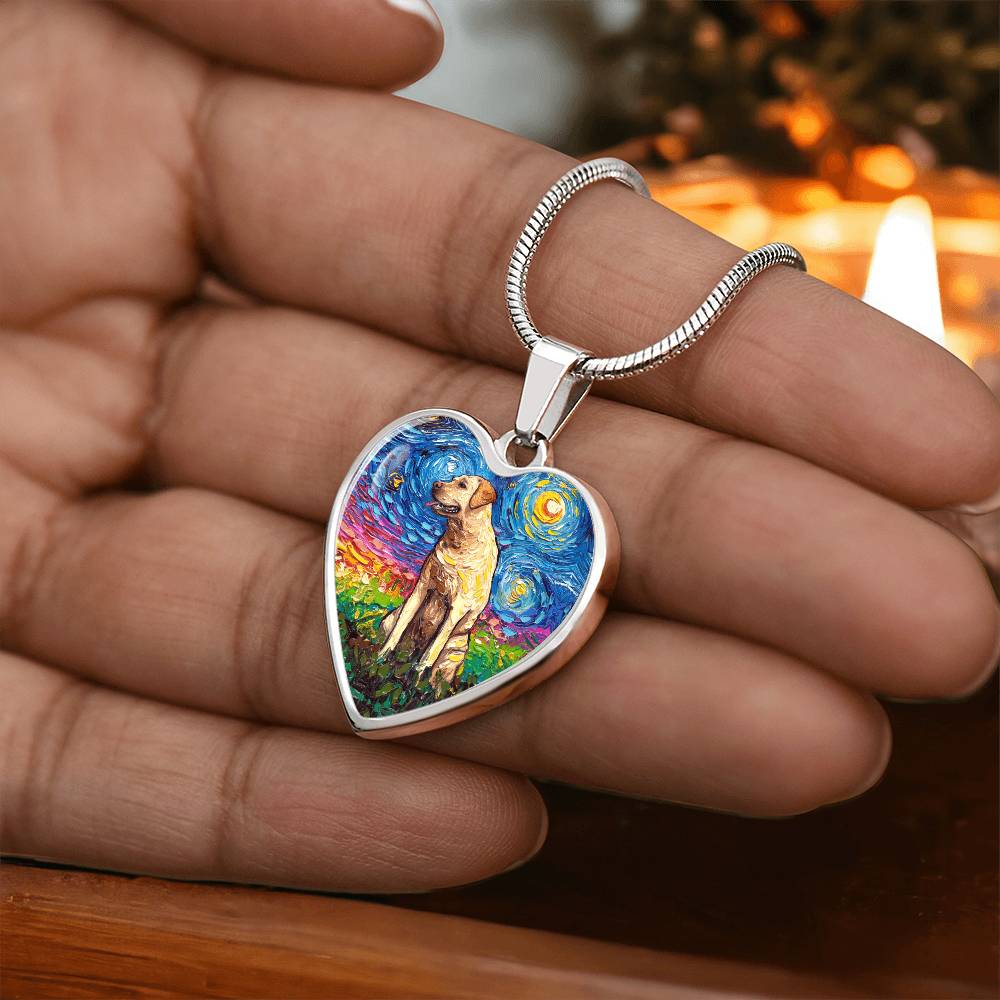 Yellow Labrador Starry Night Heart Bangle Bracelet