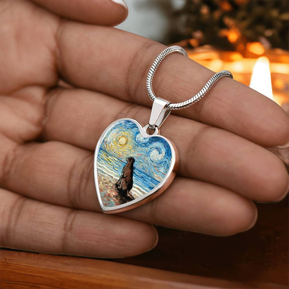 Beach Days - Chocolate Lab Starry Night Heart Necklace