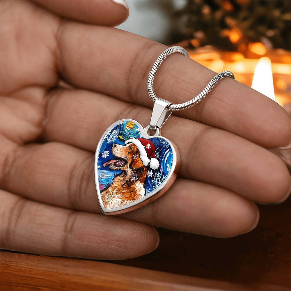Brittany Spaniel Christmas Heart Necklace