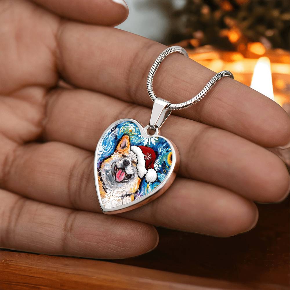 Smiling Corgi Christmas Heart Necklace
