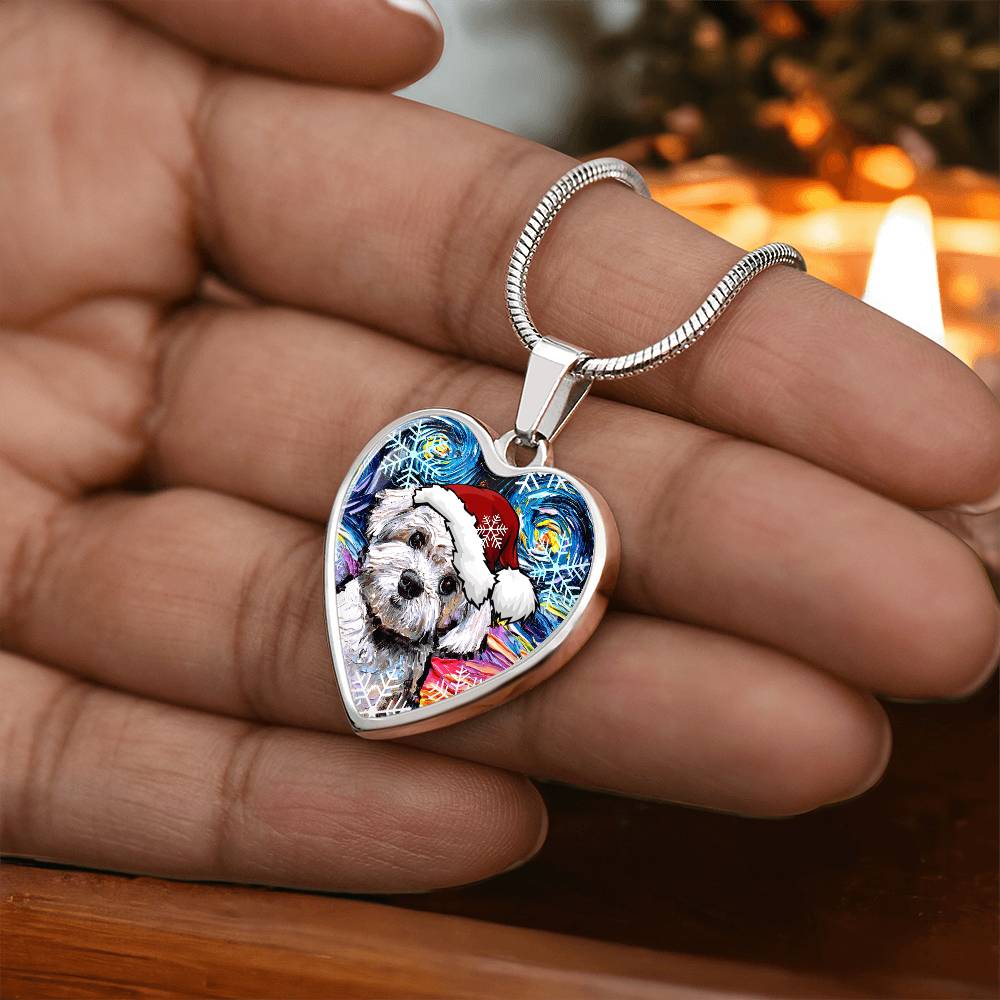 Maltipoo Christmas Heart Necklace