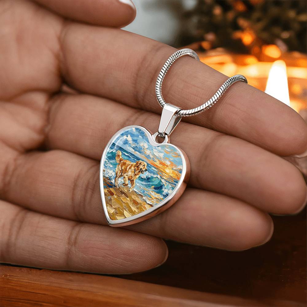 Frolicking Golden Retriever Heart Necklace