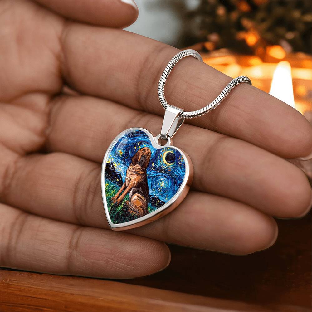 Bloodhound Starry Night Heart Necklace
