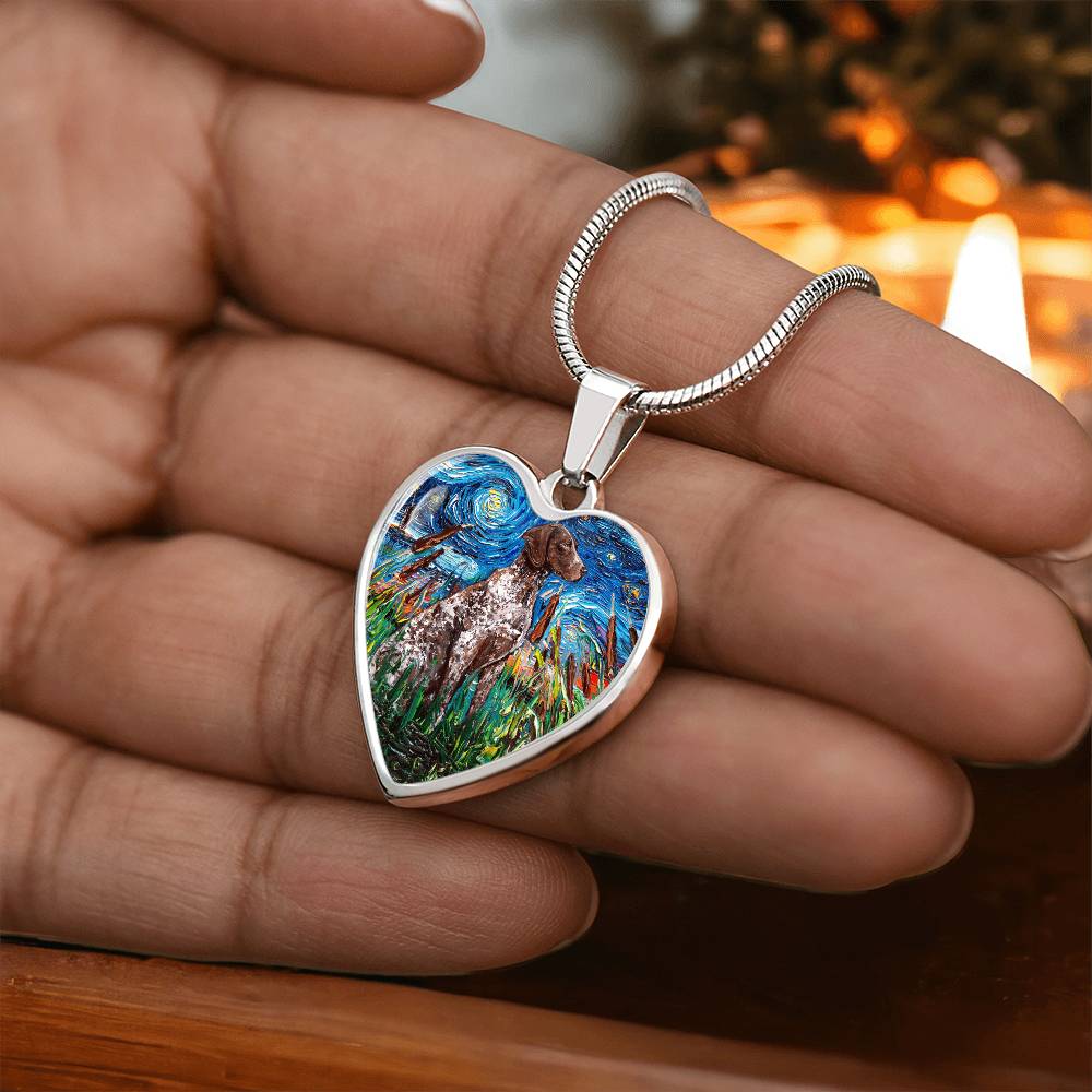 Brown German Short Hair Pointer Starry Night Heart Pendant