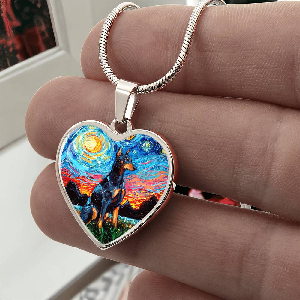 Doberman Pinscher Starry Night Heart Necklace