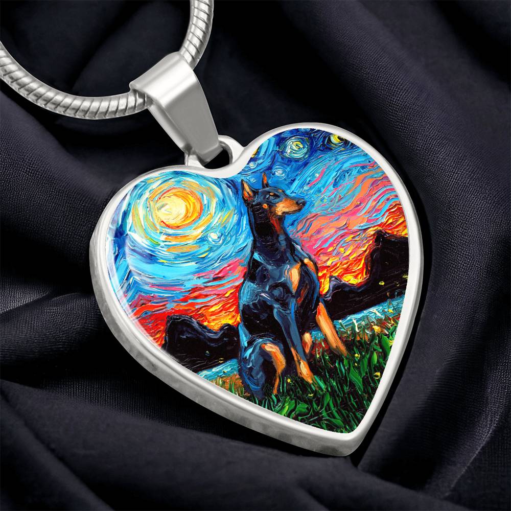 Doberman Pinscher Starry Night Heart Necklace