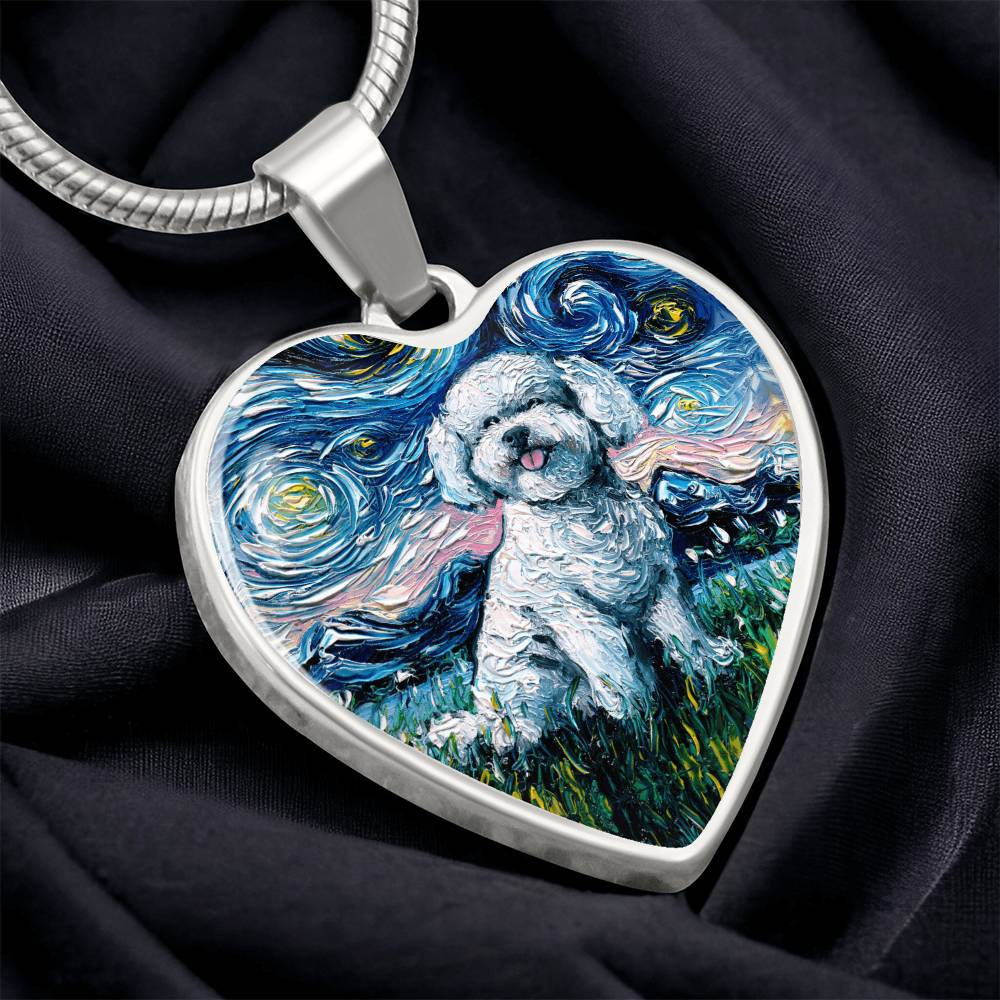 Bichon Frise Starry Night Heart Necklace