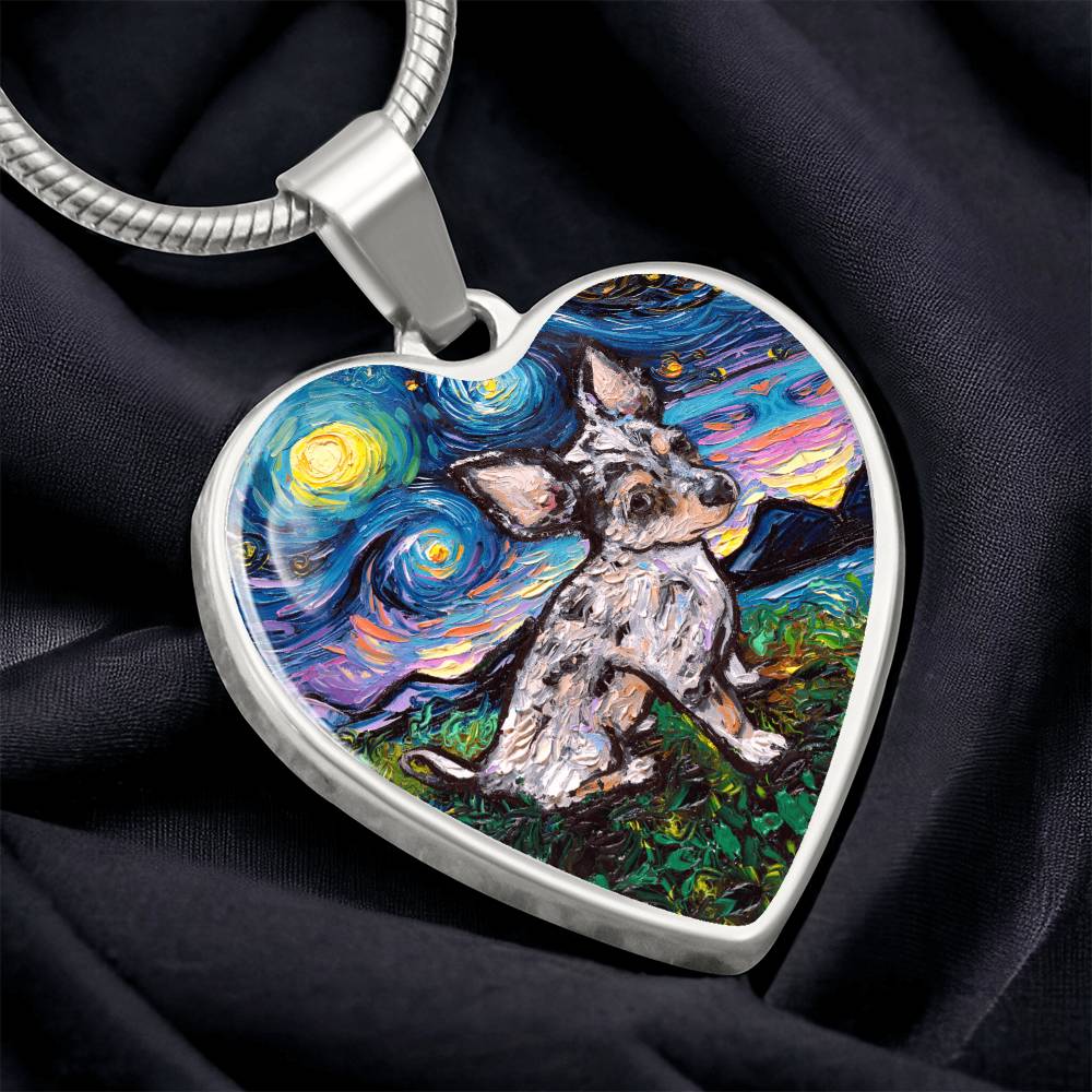 Merle Teacup Chihuahua Starry Night Heart Necklace
