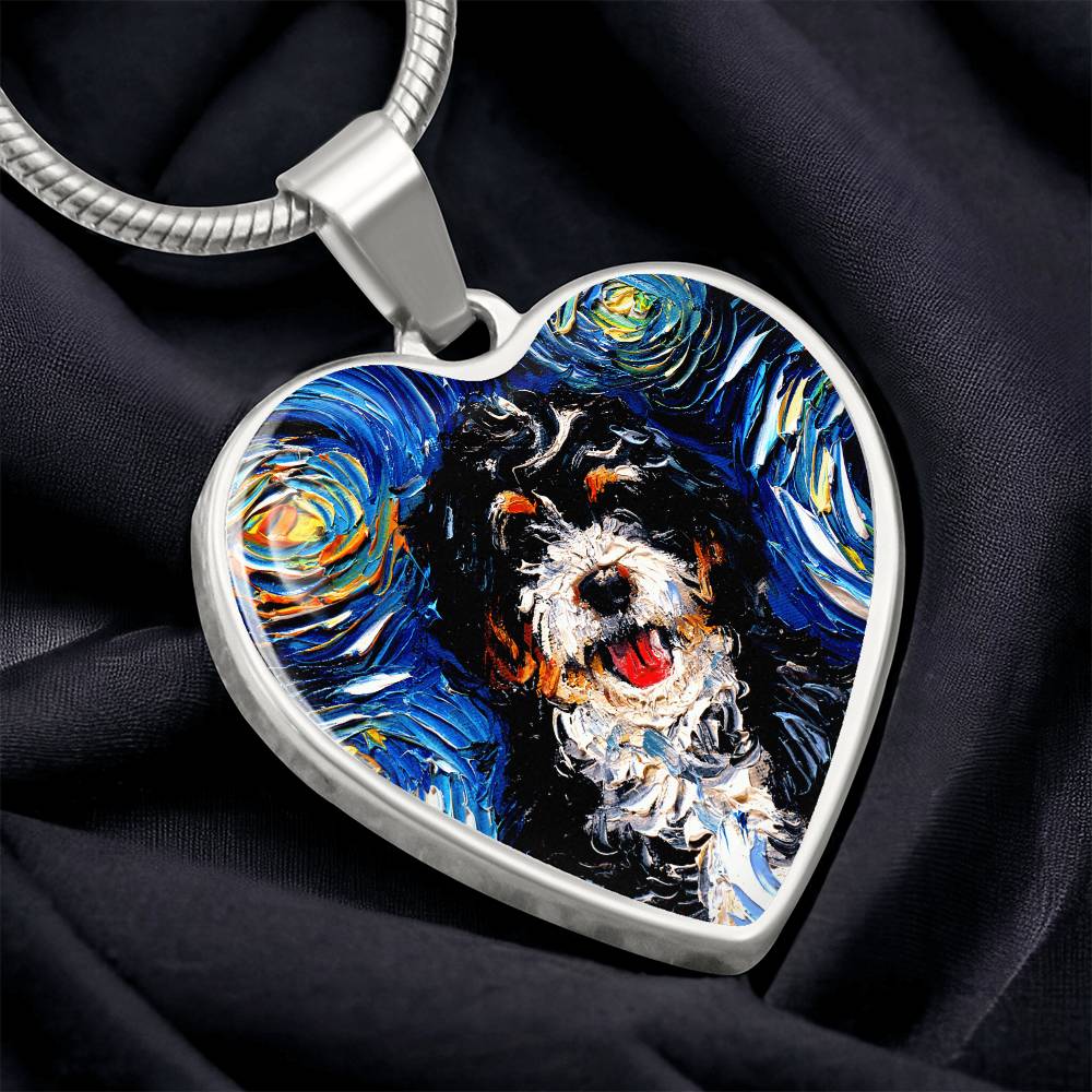 Bernedoodle Starry Night Heart Necklace