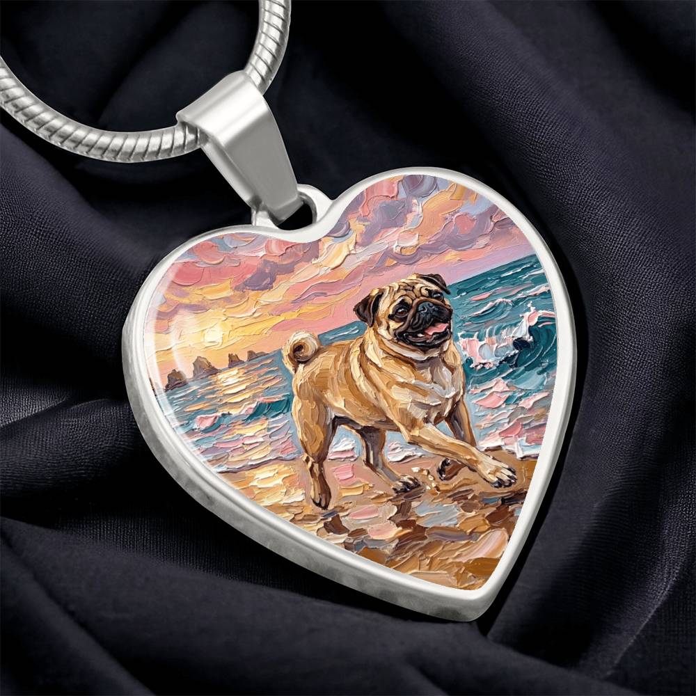 Summer Sunset - Fawn Pug Heart Necklace