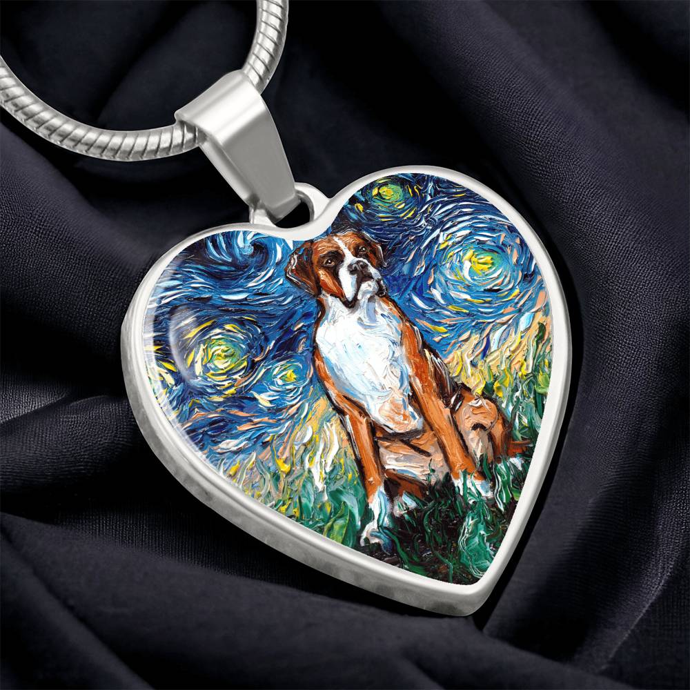 Boxer Starry Night Heart Necklace