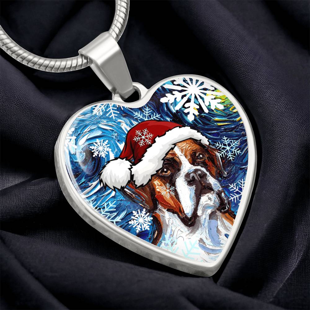 Boxer Christmas Heart Necklace