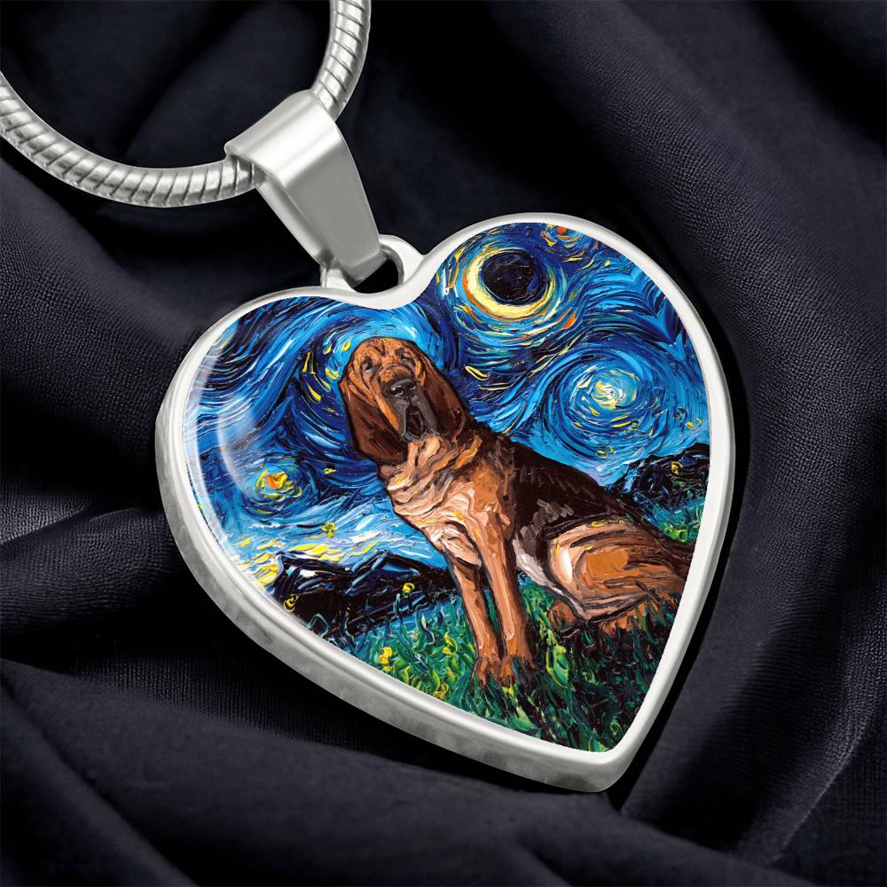 Bloodhound Starry Night Heart Necklace