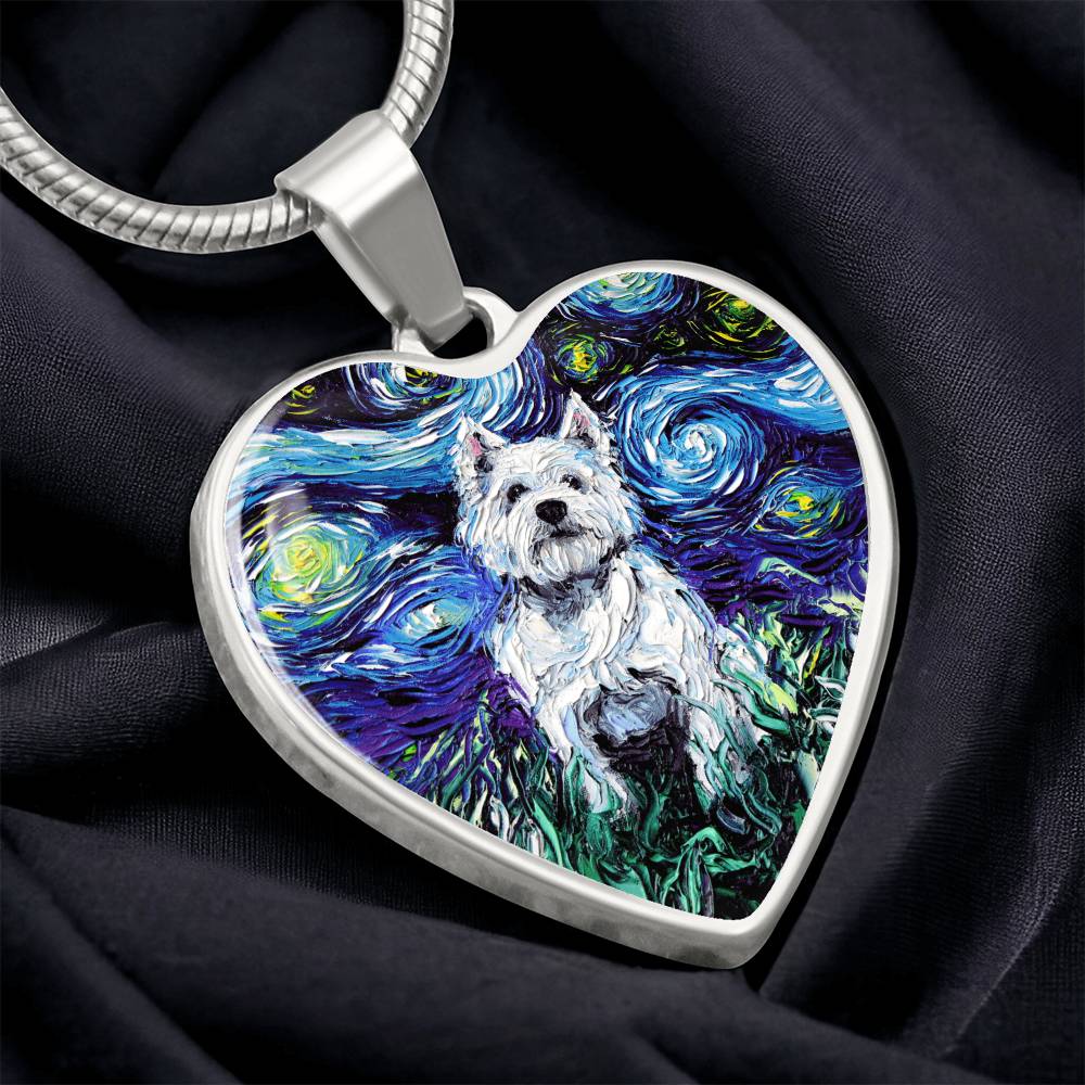 Westie Starry Night Heart Necklace