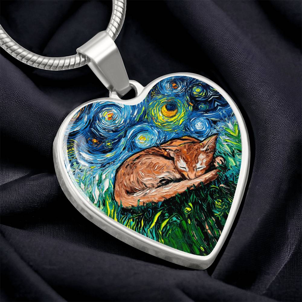 Abysinnian Cat Starry Night Heart Necklace