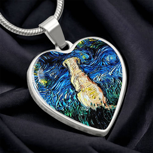 Yellow Labrador Back Starry Night Heart Necklace