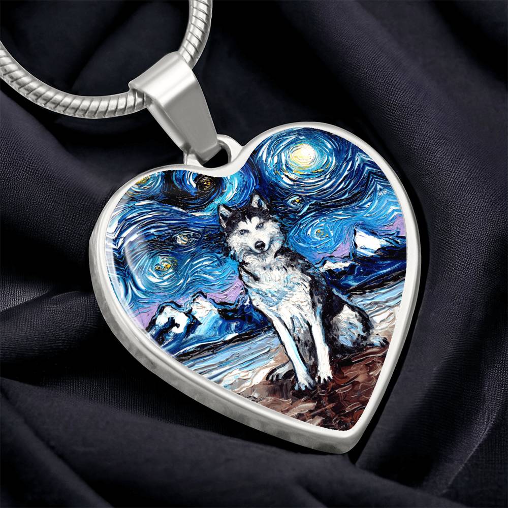 Husky Starry Night Heart Necklace