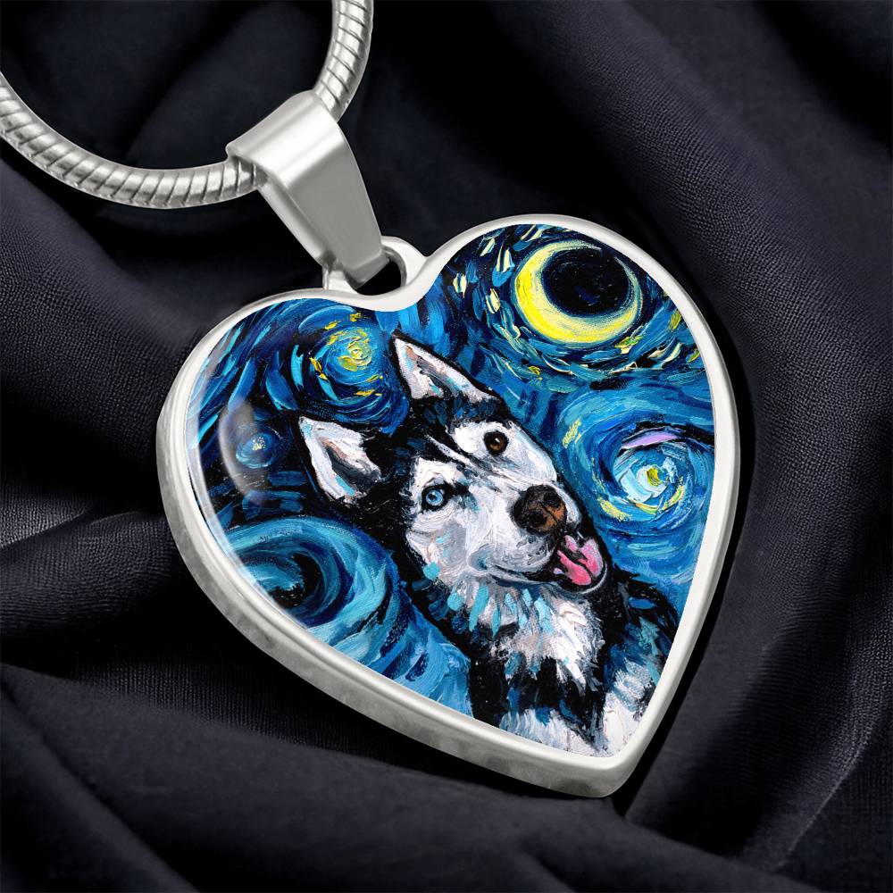Happy Husky Starry Night Heart Necklace