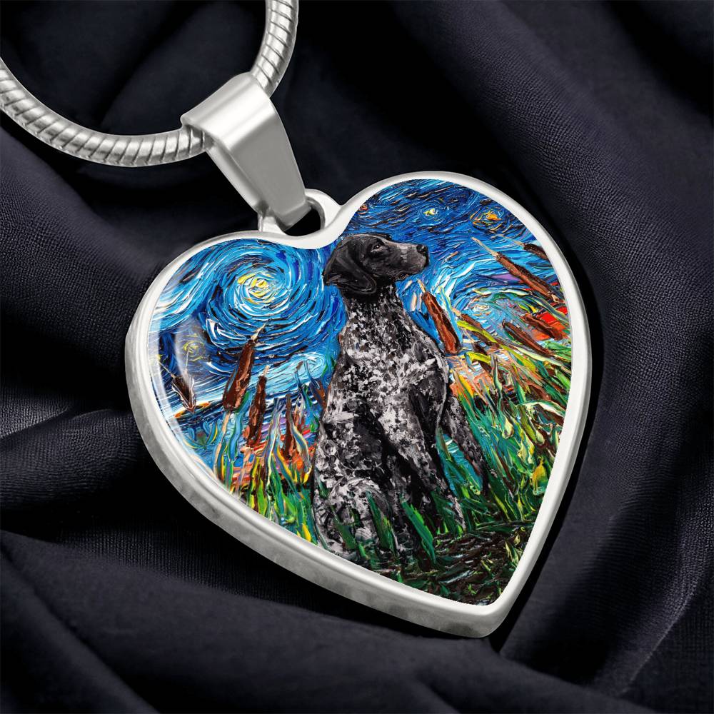 Black German Short Hair Pointer Starry Night Heart Pendant