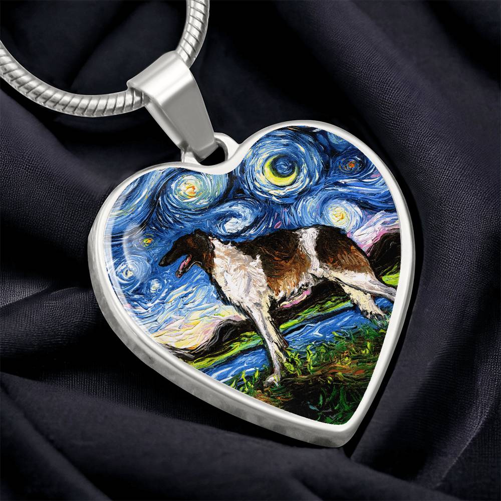 Borzoi Starry Night Heart Necklace