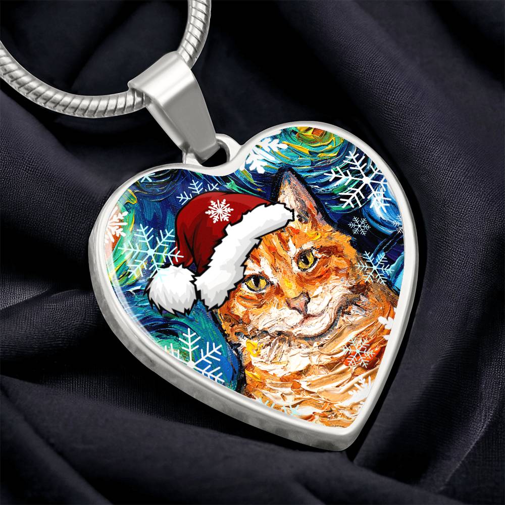 Orange Tabby Christmas Heart Necklace