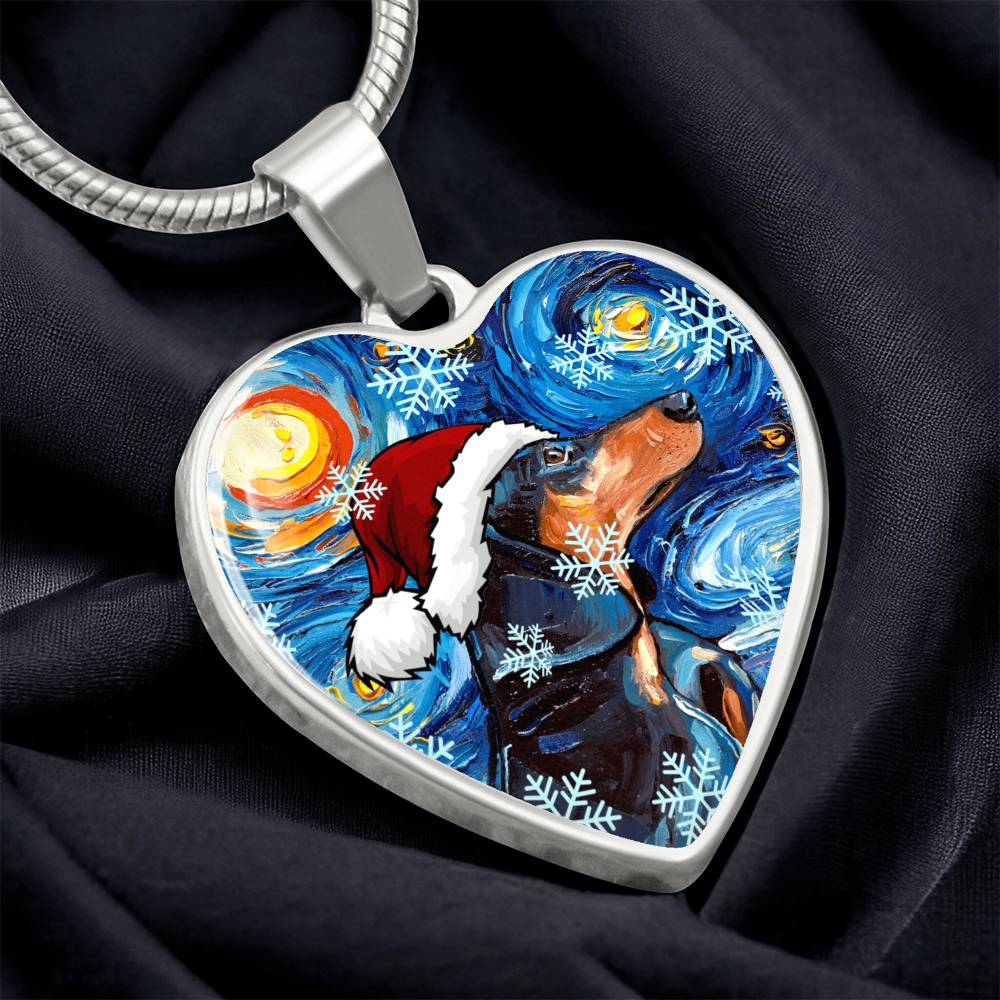Santa Black and Tan Dachshund Heart Necklace