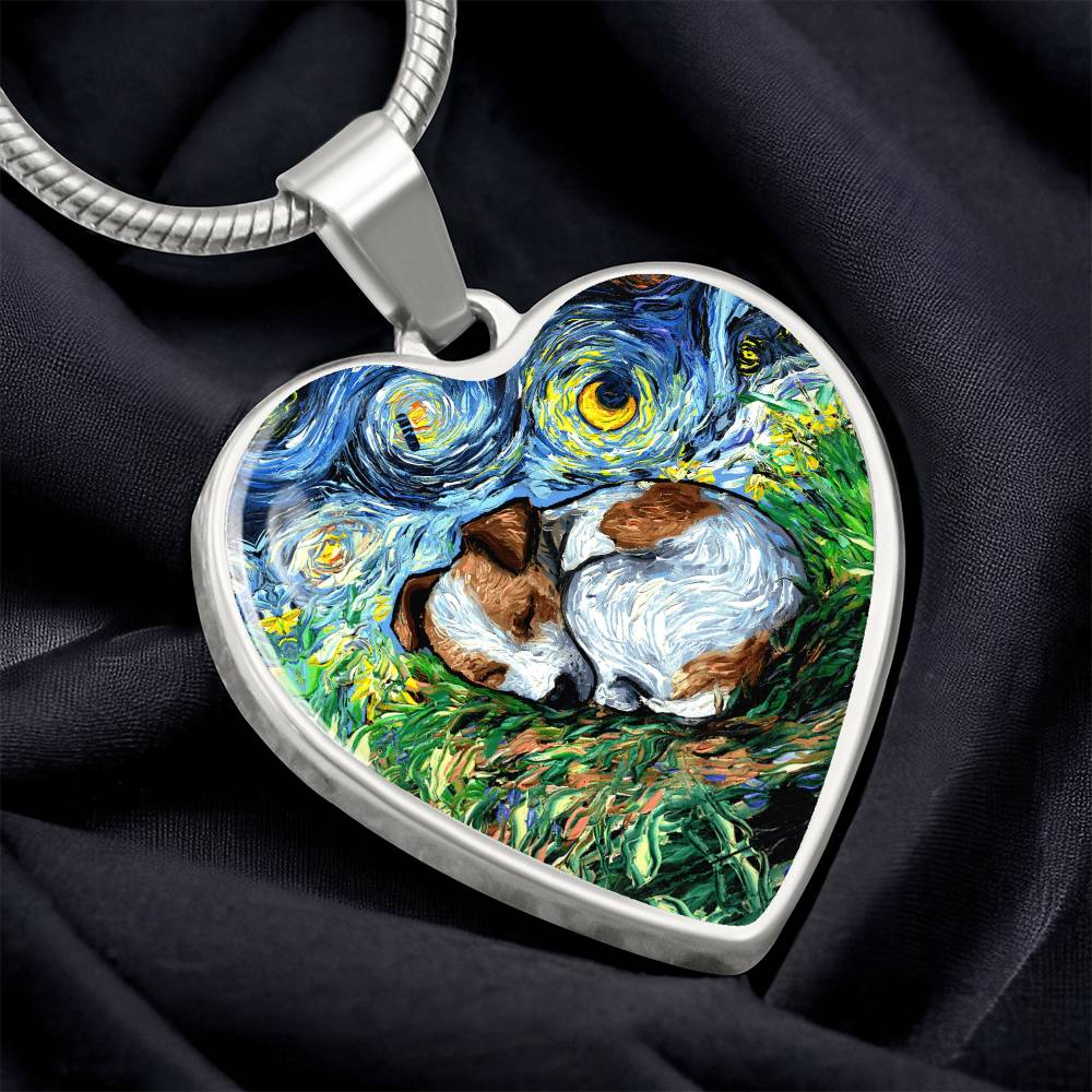 Sleeping Jack Russell Terrier Starry Night Heart Necklace