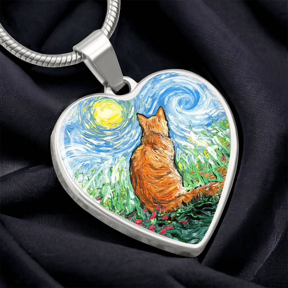 Orange Tabby Spring Morning Heart Necklace