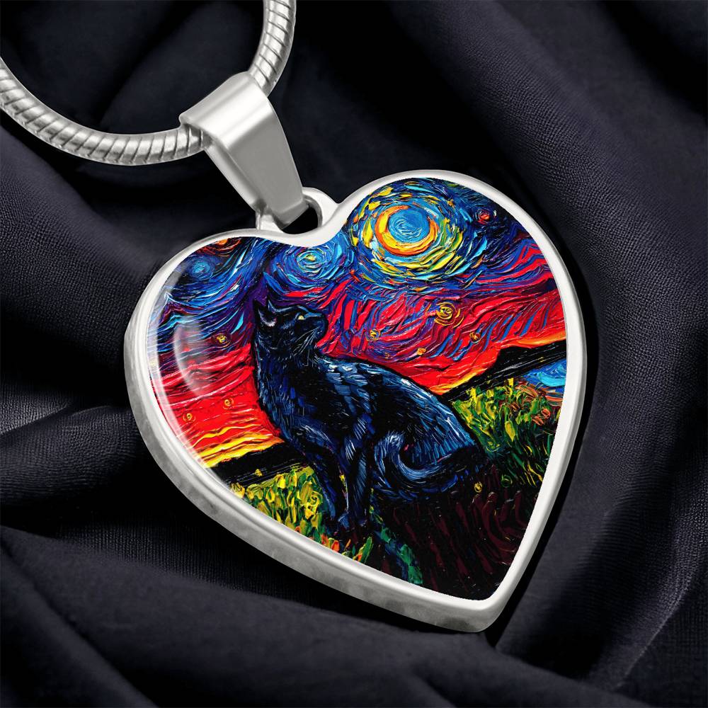 Black Cat 2 Starry Night Heart Necklace