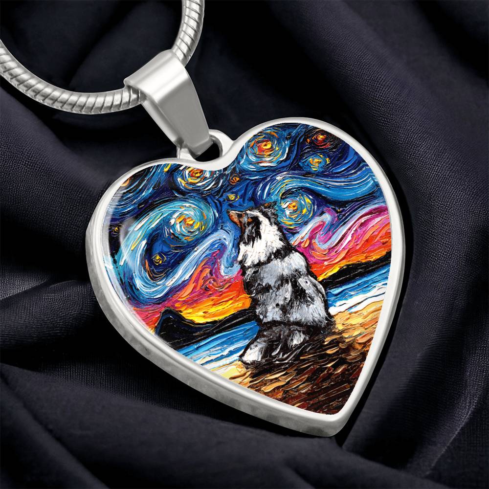 Merle Shetland Sheepdog Starry Night Heart Necklace