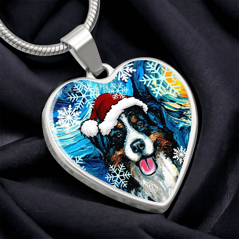Santa Bernese Mountain Dog Heart Necklace