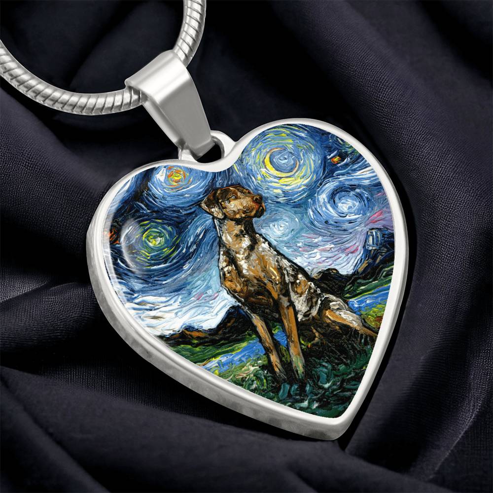 Catahoula Leopard Dog Starry Night Heart Necklace