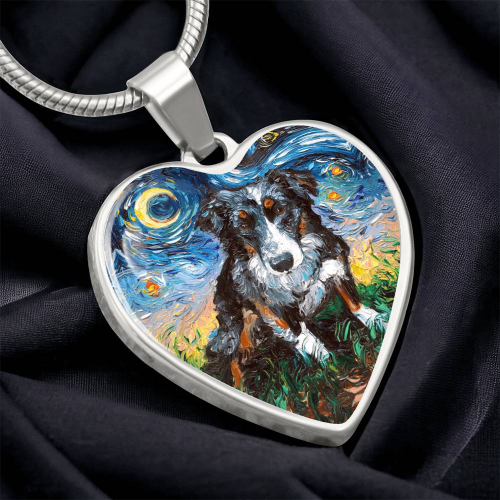 Australian Shepherd Starry Night Heart Necklace