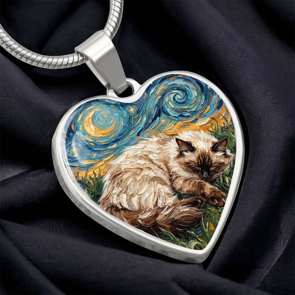 Sleepy Birman Night Heart Necklace