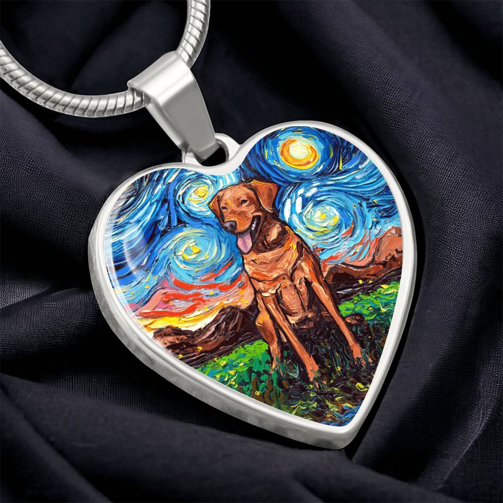 Fox Red Labrador Starry Night Heart Necklace
