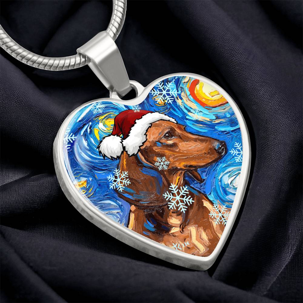 Brown Dachshund Christmas Necklace