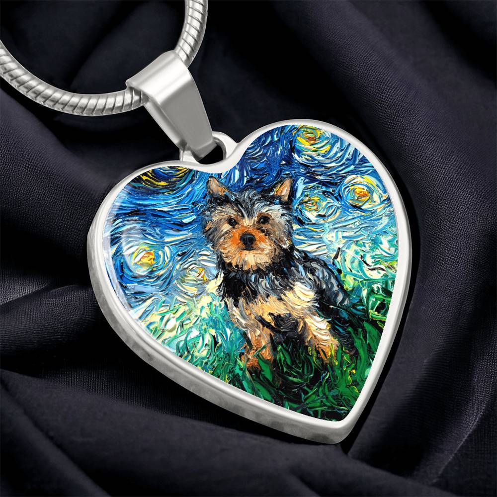 Yorkshire Terrier Starry Night Heart Necklace