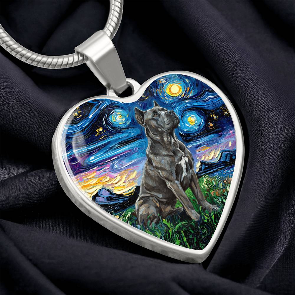 Cane Corso Starry Night Heart Necklace
