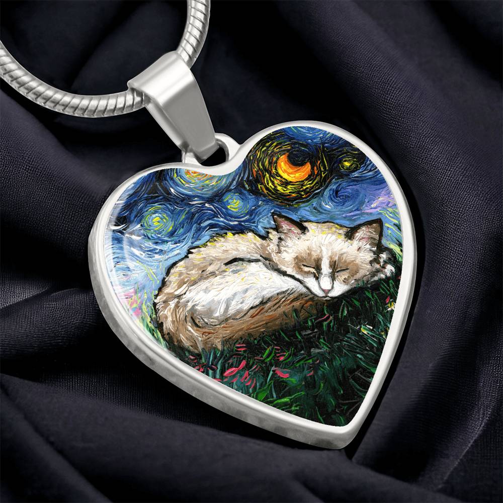 Ragdoll Kitten Starry Night Heart Necklace