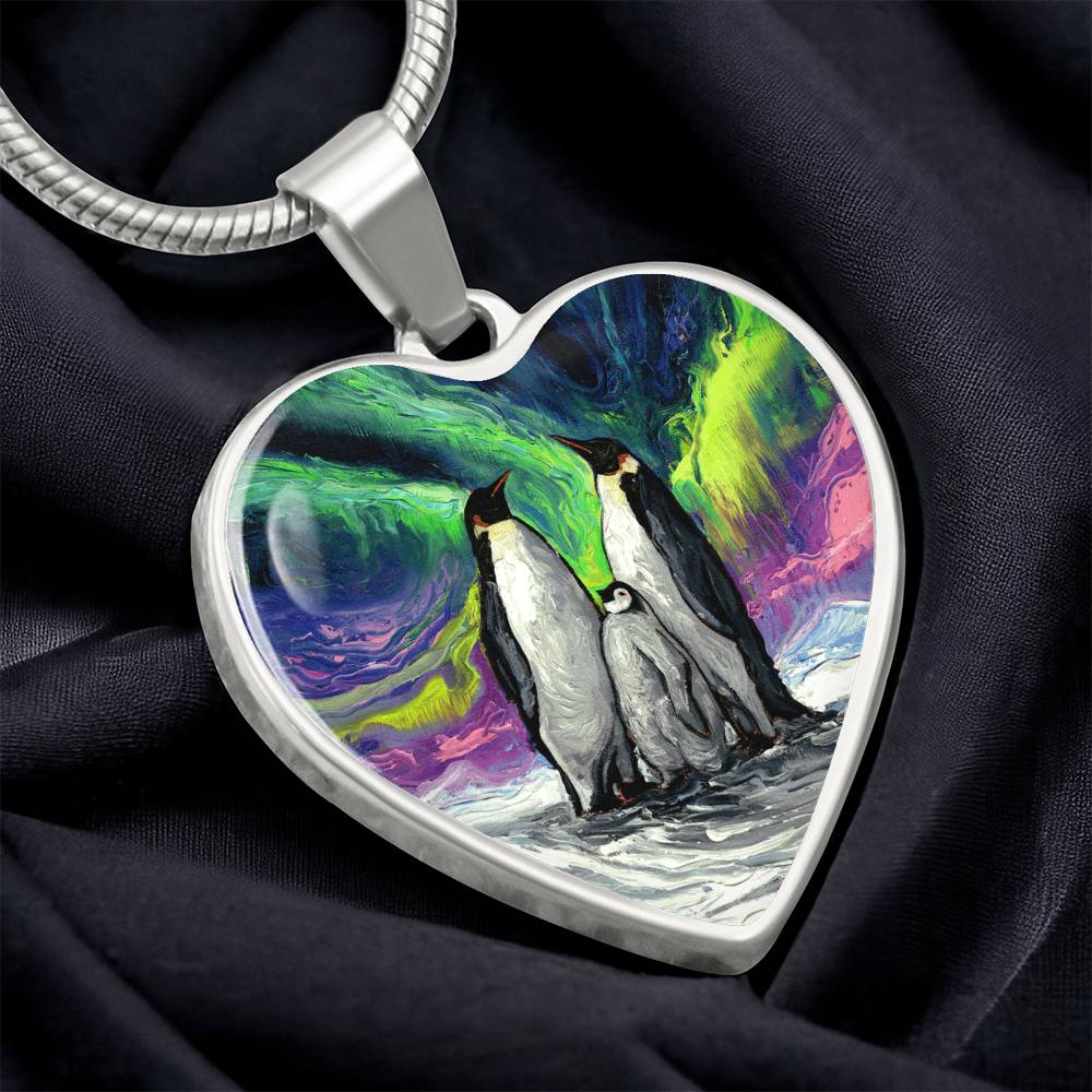 Enjoying The Show Penguin Family Heart Necklace