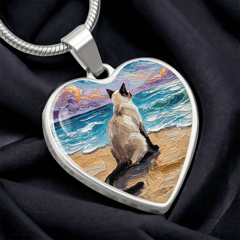 Beach Nights -Siamese Cat Heart Necklace