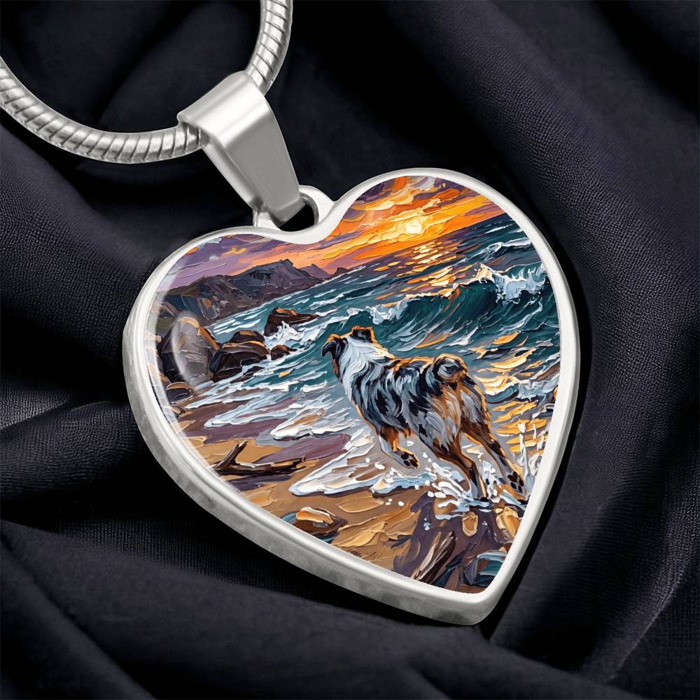 Beach Day - Merle Aussie Shepherd Heart Necklace