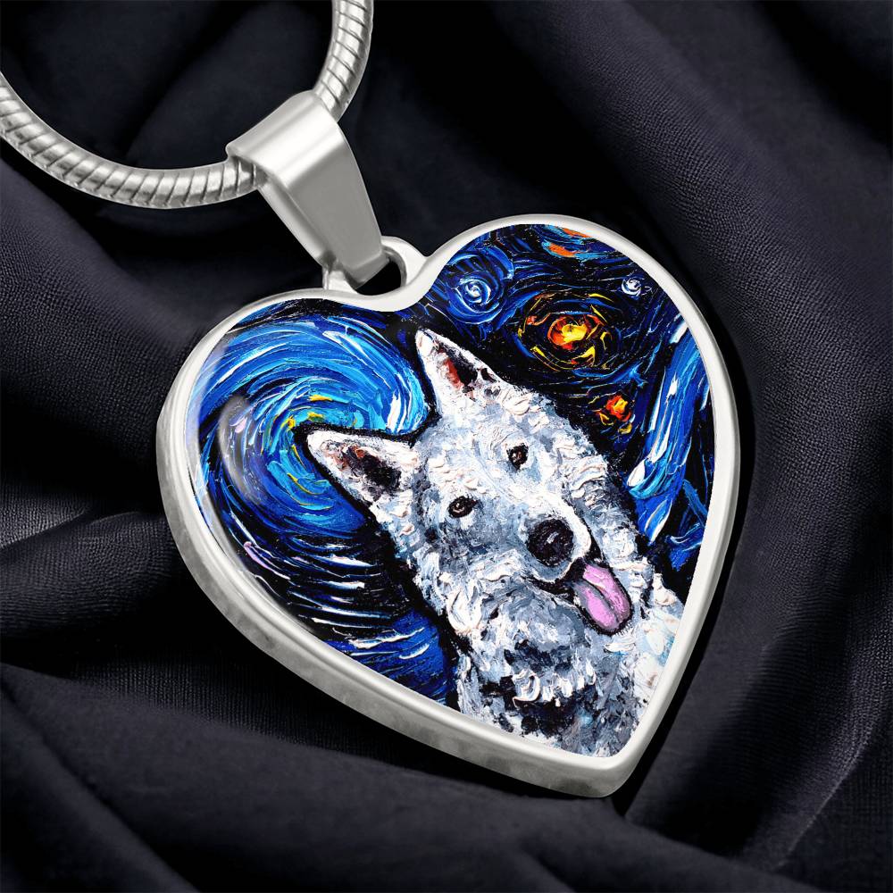 Swiss Shepherd Portrait Starry Night Heart Necklace